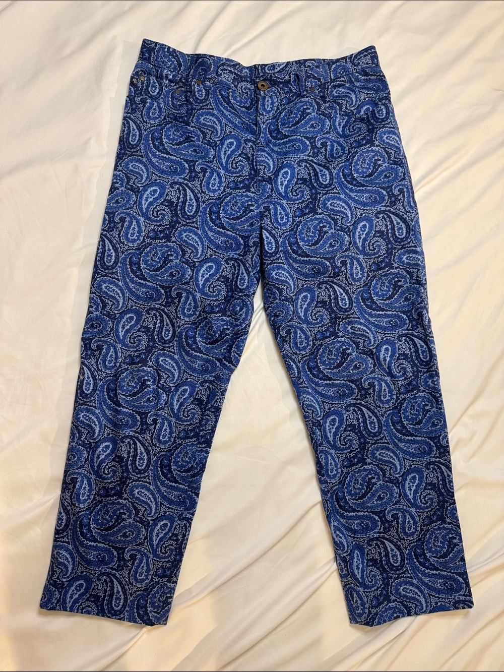 Ralph Lauren Navy and Royal Blue Paisley Cropped Pants